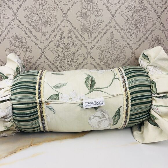 Williamsburg Garden Images lll Neck Roll Parchment Pillows Set Of 2 Floral - Picture 9 of 9